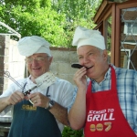 The mad chefs, Paul Webster and Howard Johnson, ready for a grilling at an SDFM BBQ social.